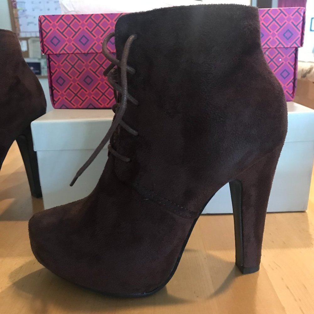 Platform Brown Suede Booties Size 6.5 *Brand New*